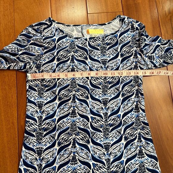 Lilly Pulitzer Pima Cotton Shift Dress Blue Mermaid's Tail 3/4 Sleeve size XS - Picture 9 of 10